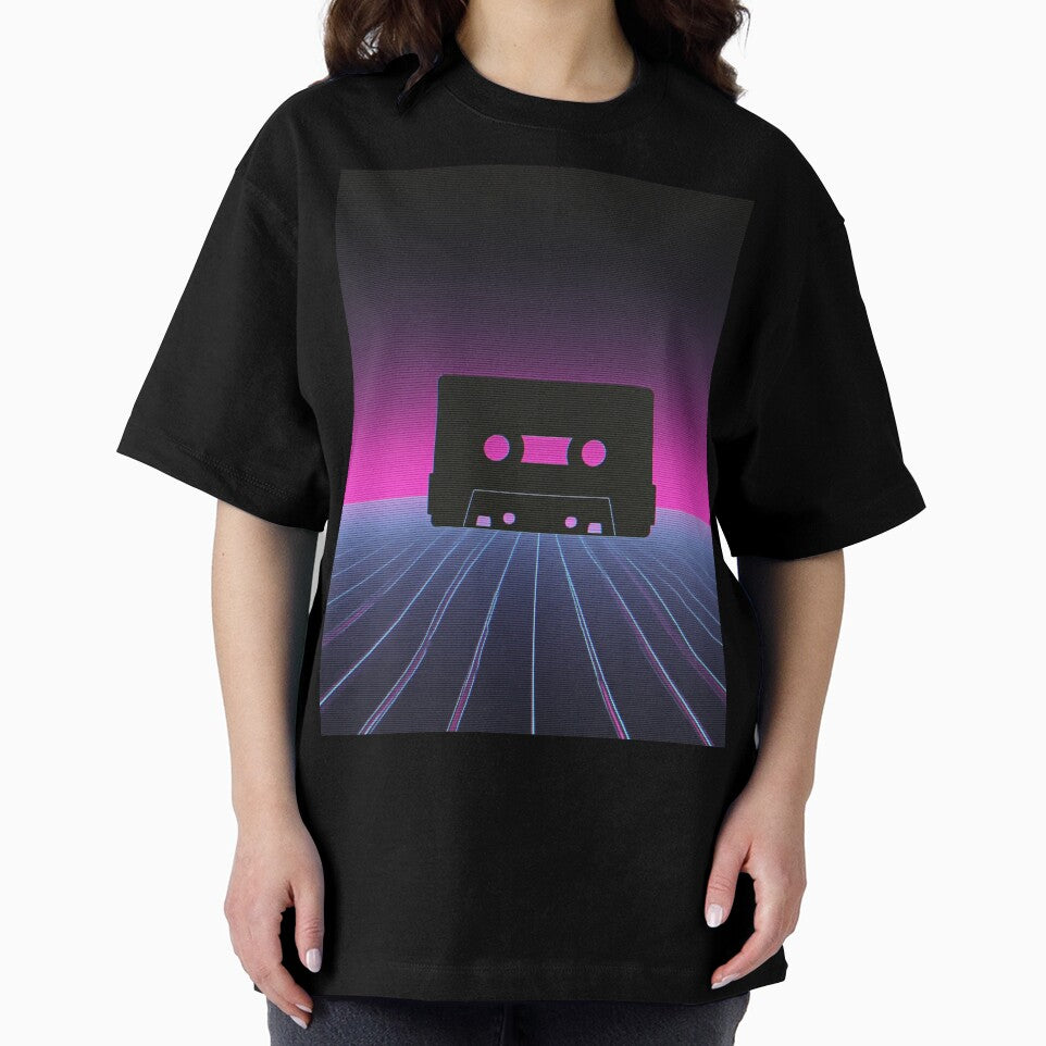 Retro Vaporwave Cassette – Neon 80s Synthwave Grid Sunset, Cyberpunk Music Aesthetic by WHITE FLAME PRINTS