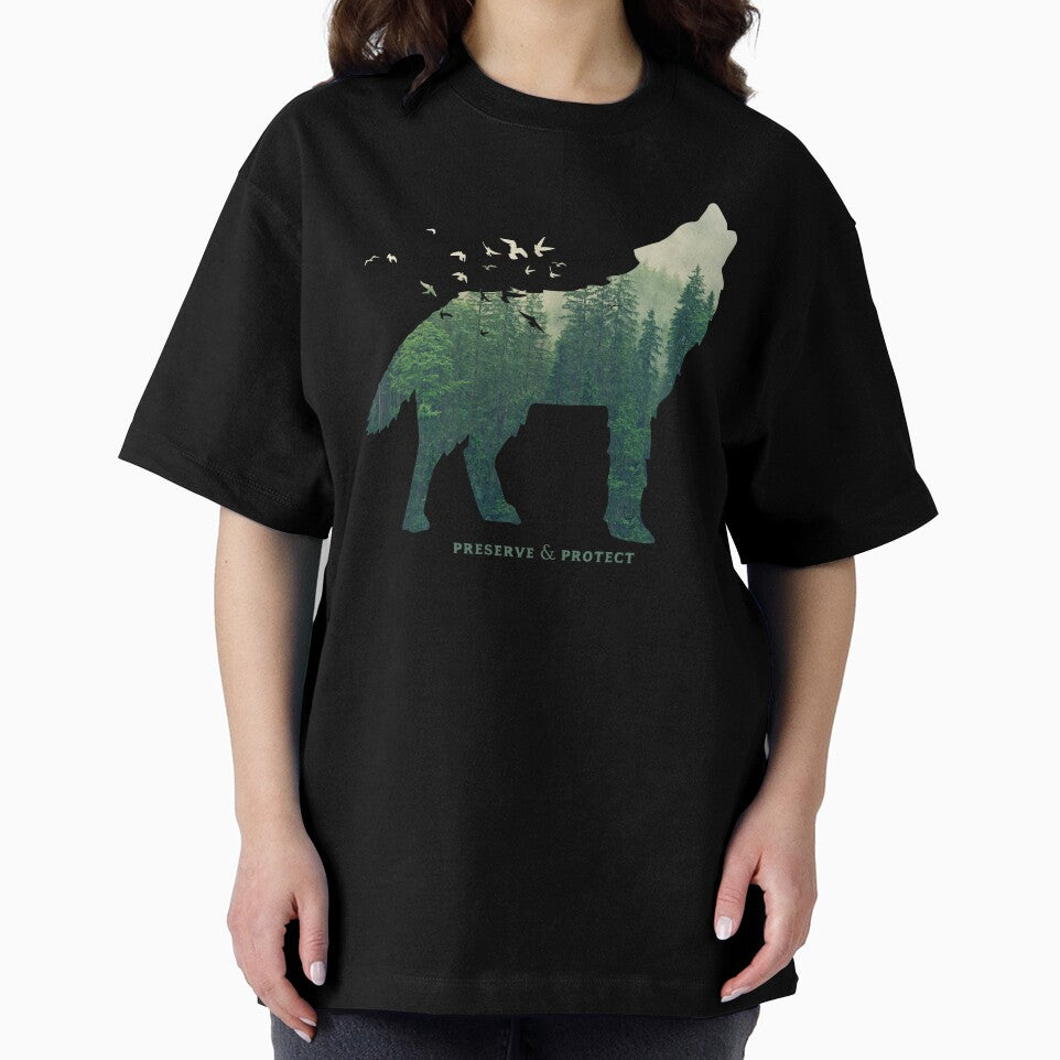 Preserve & Protect Wolf Silhouette National Park Nature Double Exposure Forest Save the Environment Climate Change Wilderness Hiking Camping by lanynx design