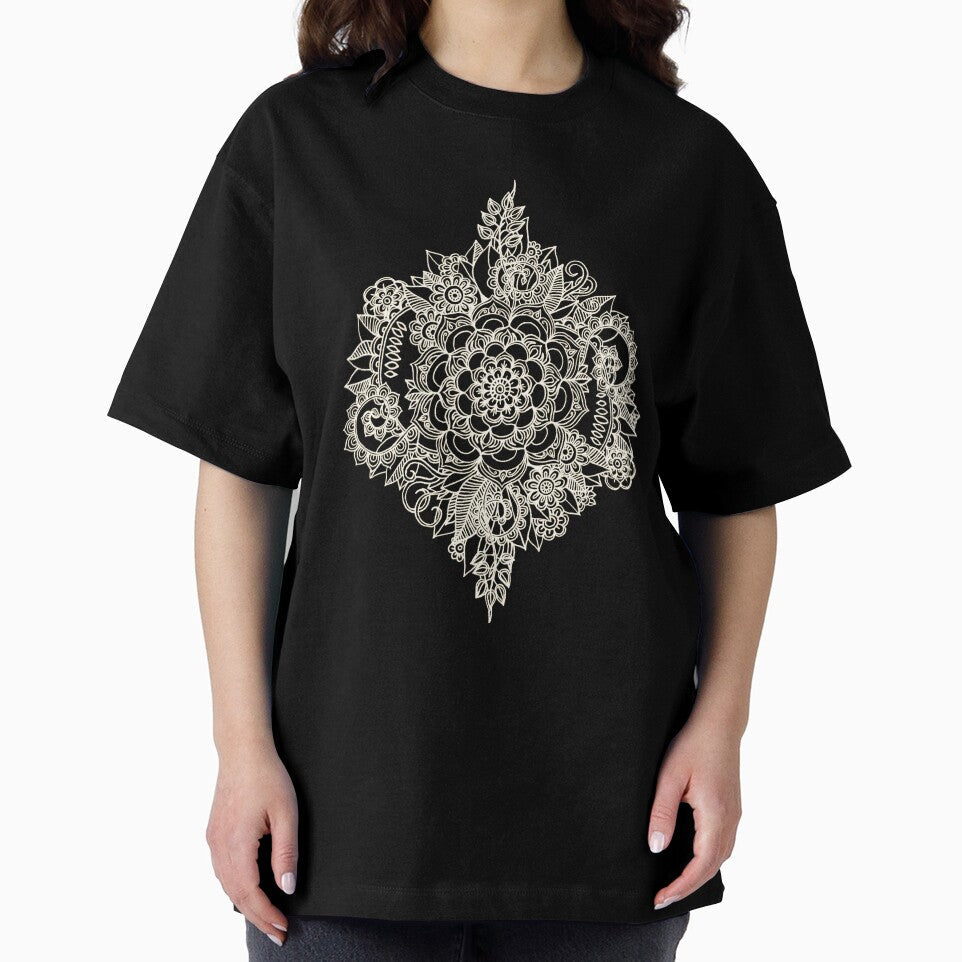 Cream Floral Moroccan Pattern on Deep Indigo Ink by micklyn