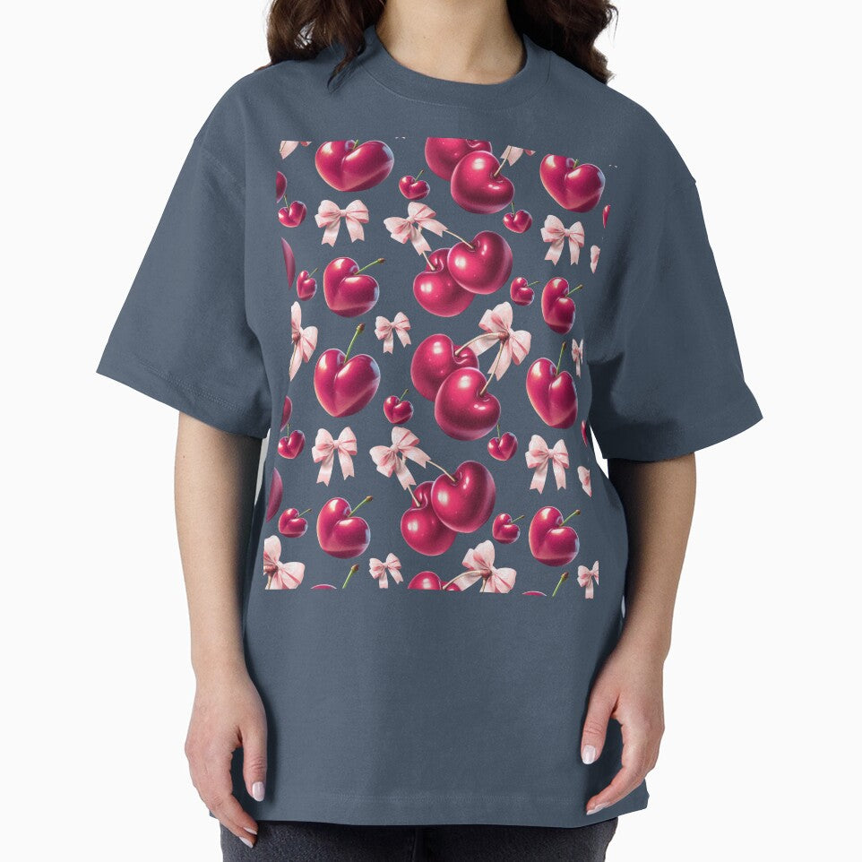 Coquette Cherry Pattern Pink Bow Aesthetic Soft Girl Tshirt by HopeAndHustle