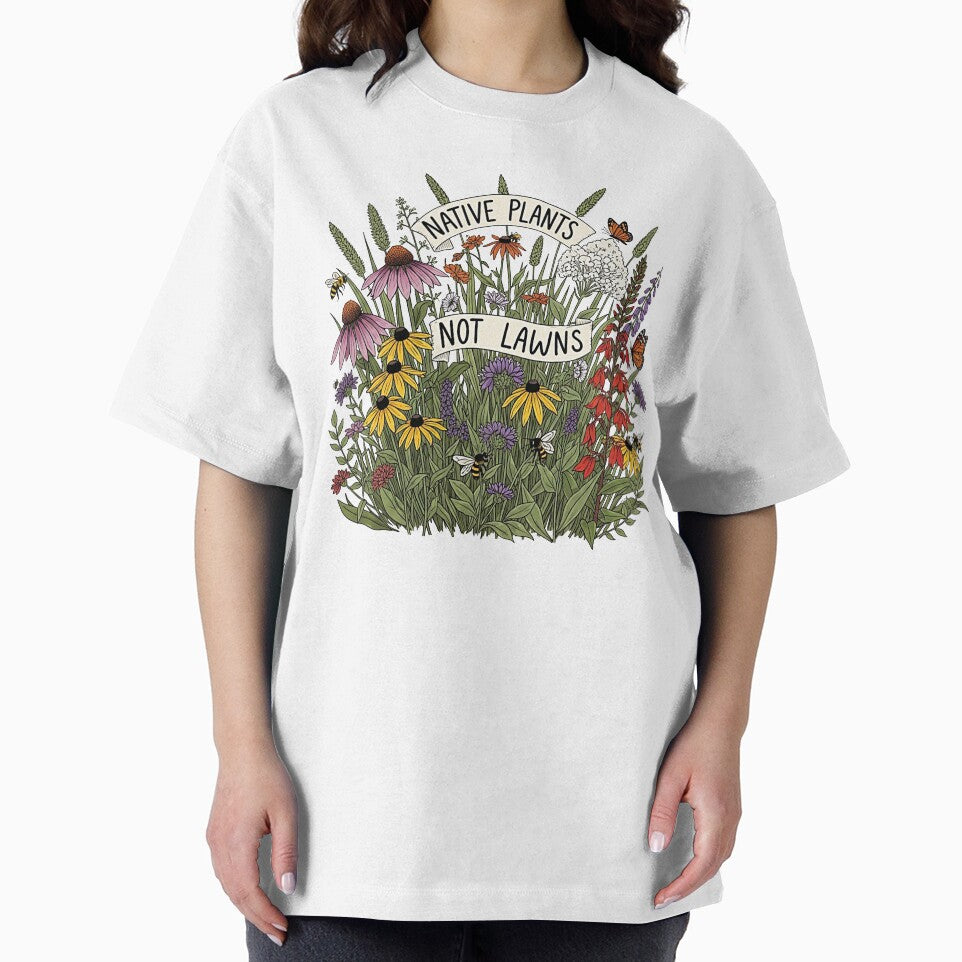 Native Plants Not Lawns Illustration with Wildflowers and Bees by SholoStudio