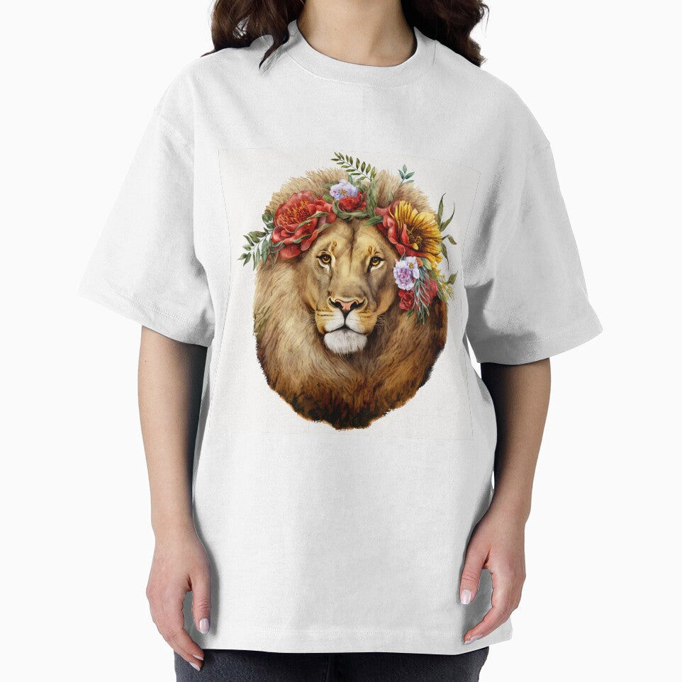 Lion with Flowers in Mane watercolor portrait painting of the lion by adlydesigns