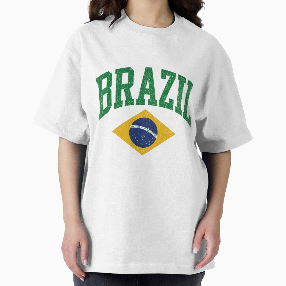 Brazil Flag Vintage Varsity Retro Pride Gift Design by UrbanPrintVibes