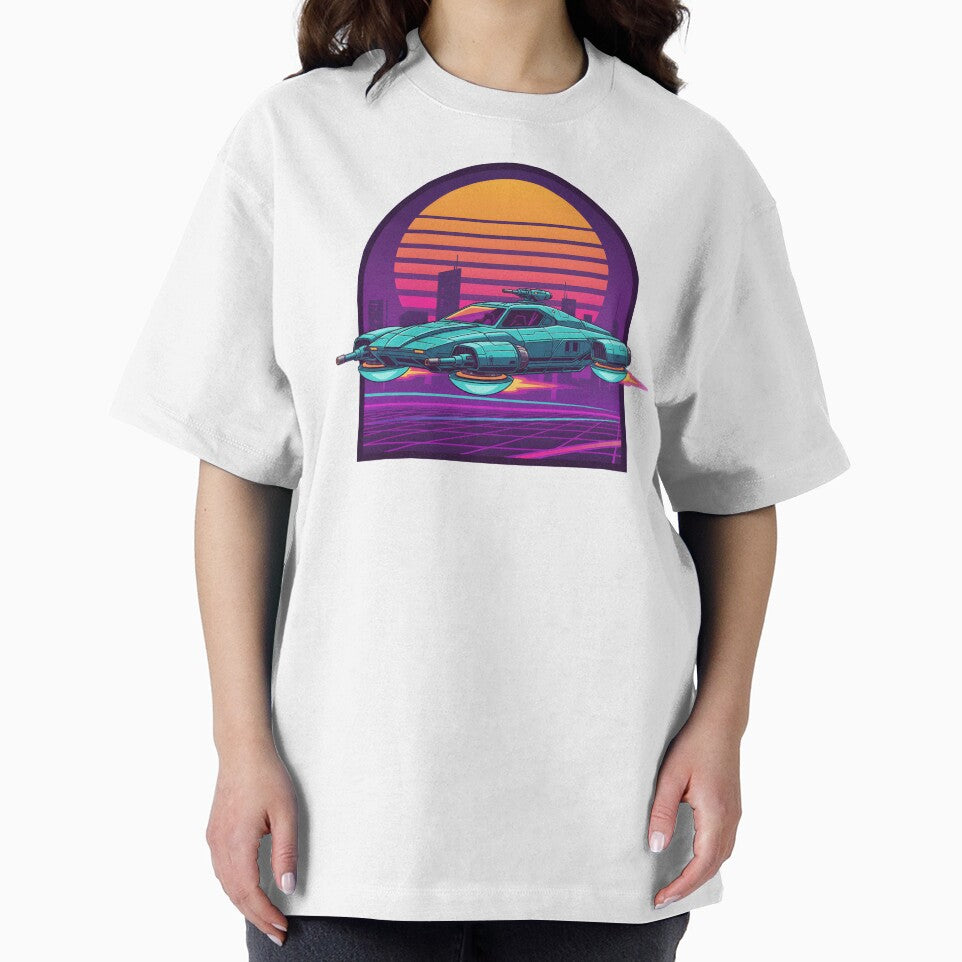 Retro Futuristic Hover Car Neon Sunset Synthwave Style. by The-T-In-Retro