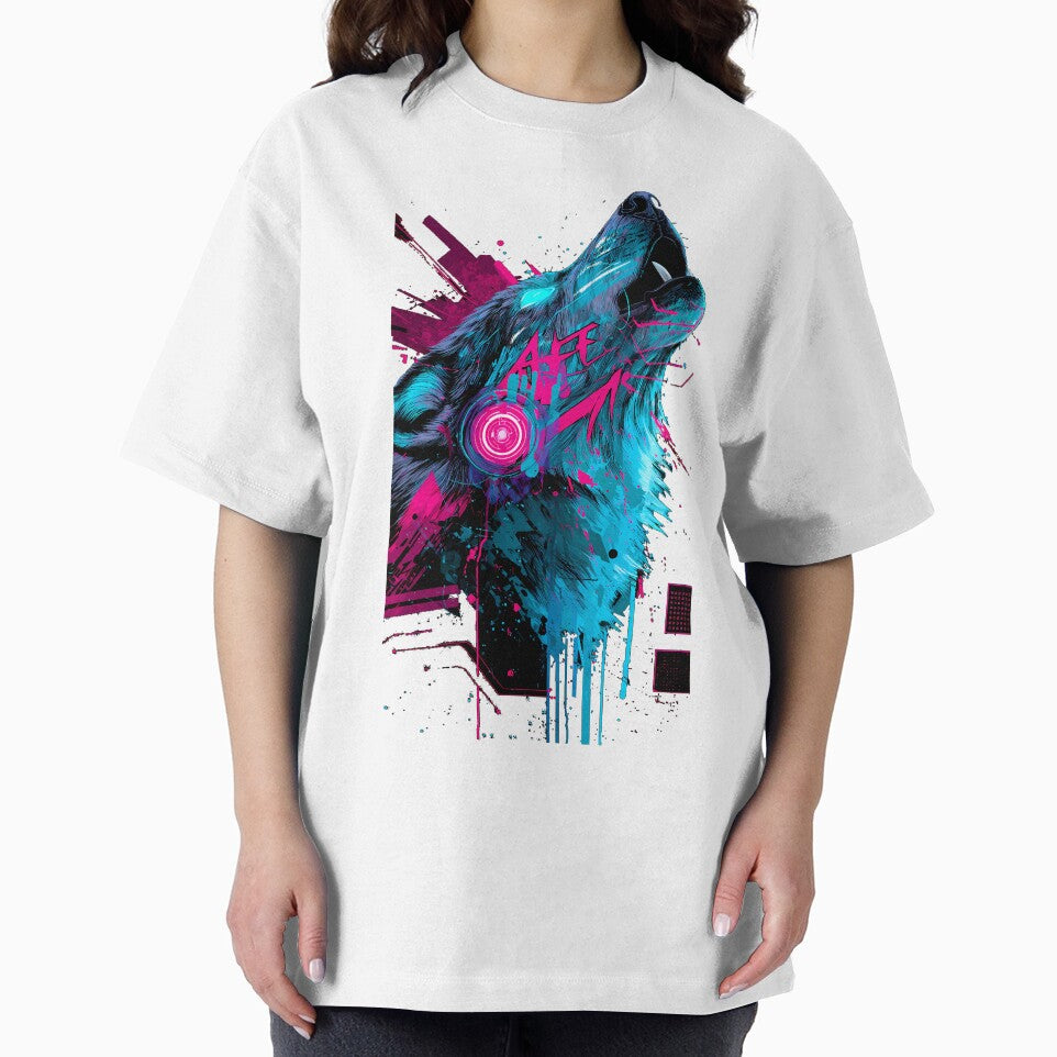 Cyber-Wolf Neon Graffiti - Futuristic Gaming Streetwear by etuvibes
