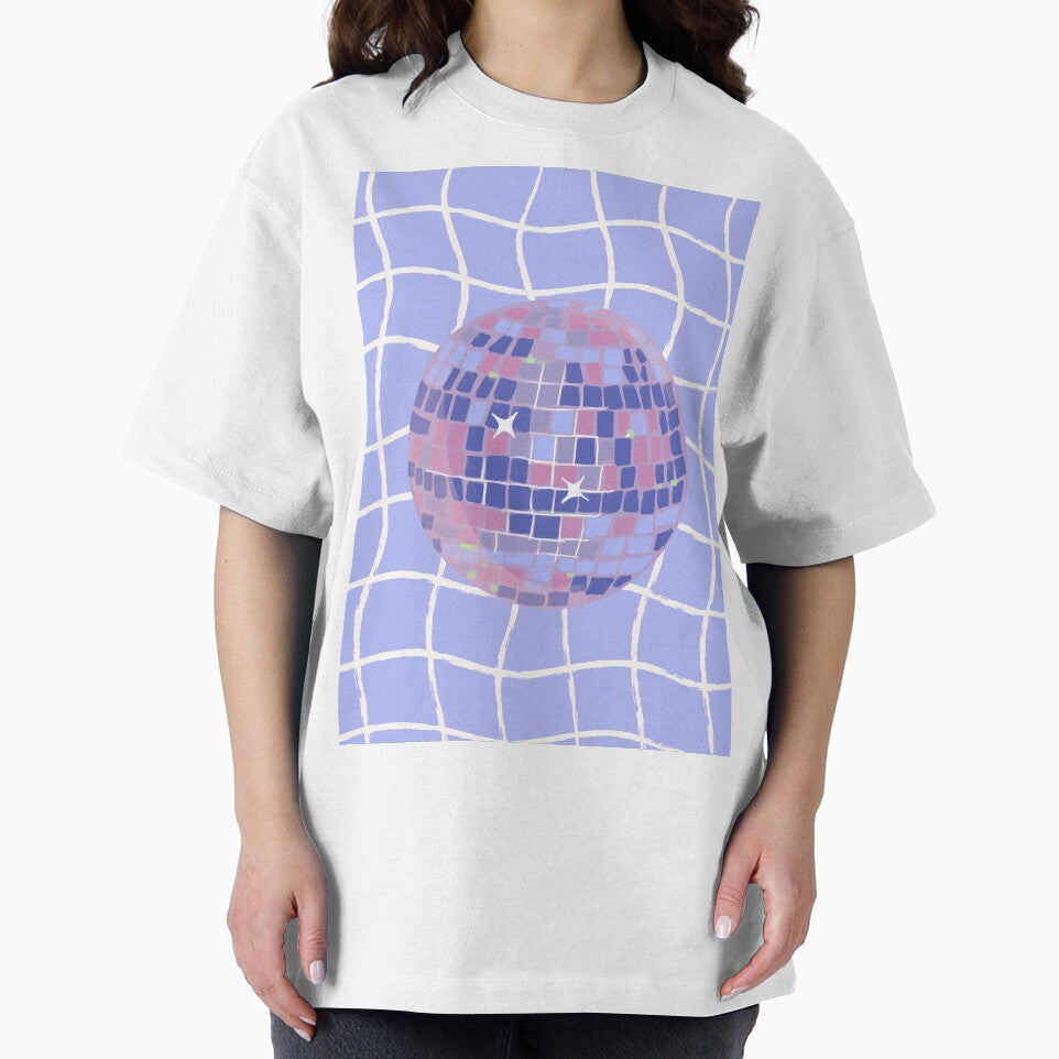Pastel Disco Ball Illustration on Lavender Wavy Grid by samahl_l