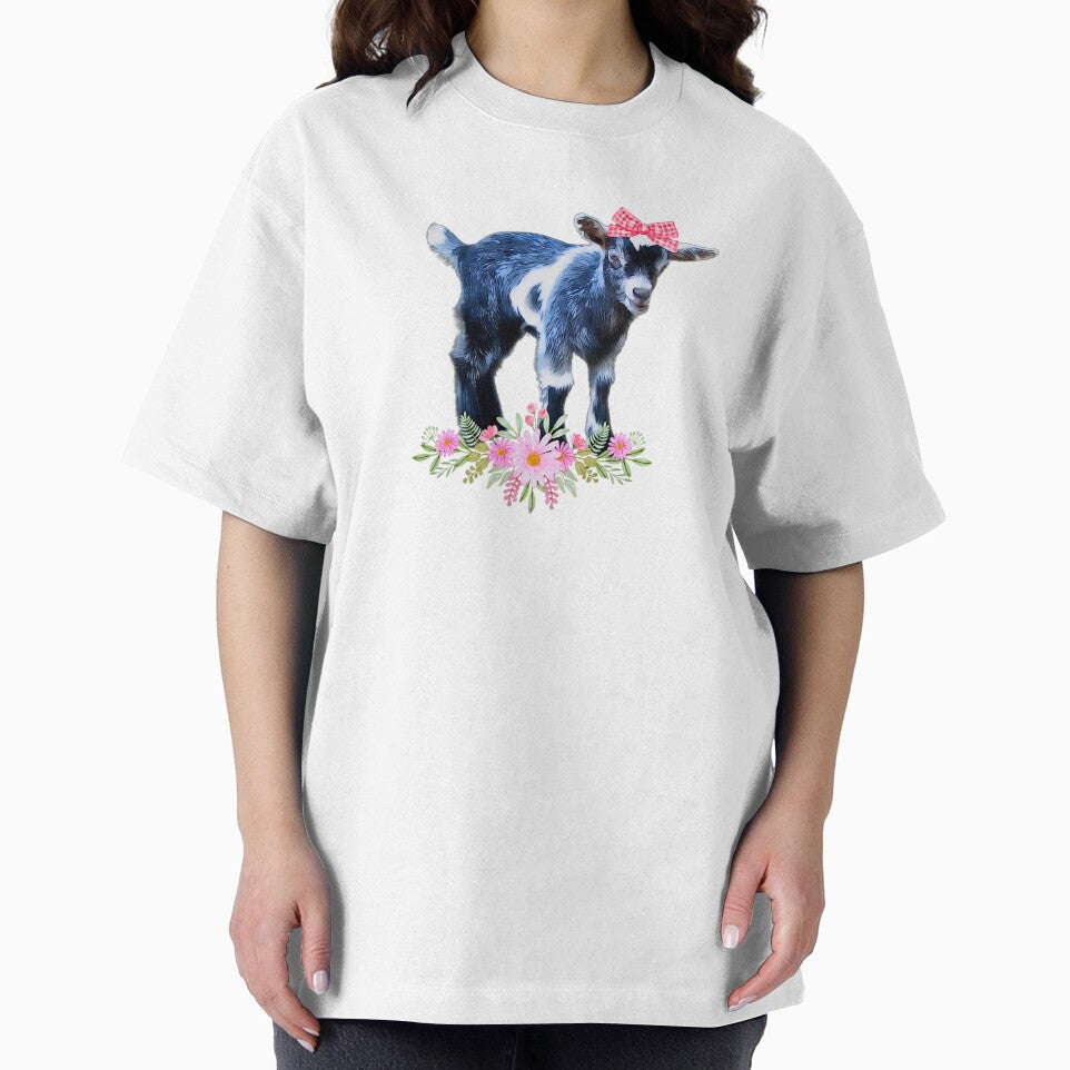 Cute Pygmy goat, baby goat with gingham bow and floral accents by CritterCapers