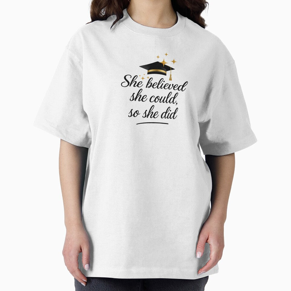 She Believed She Could So She Did Quote with Black Graduation Hat & Gold Stars by JeweledDesigns