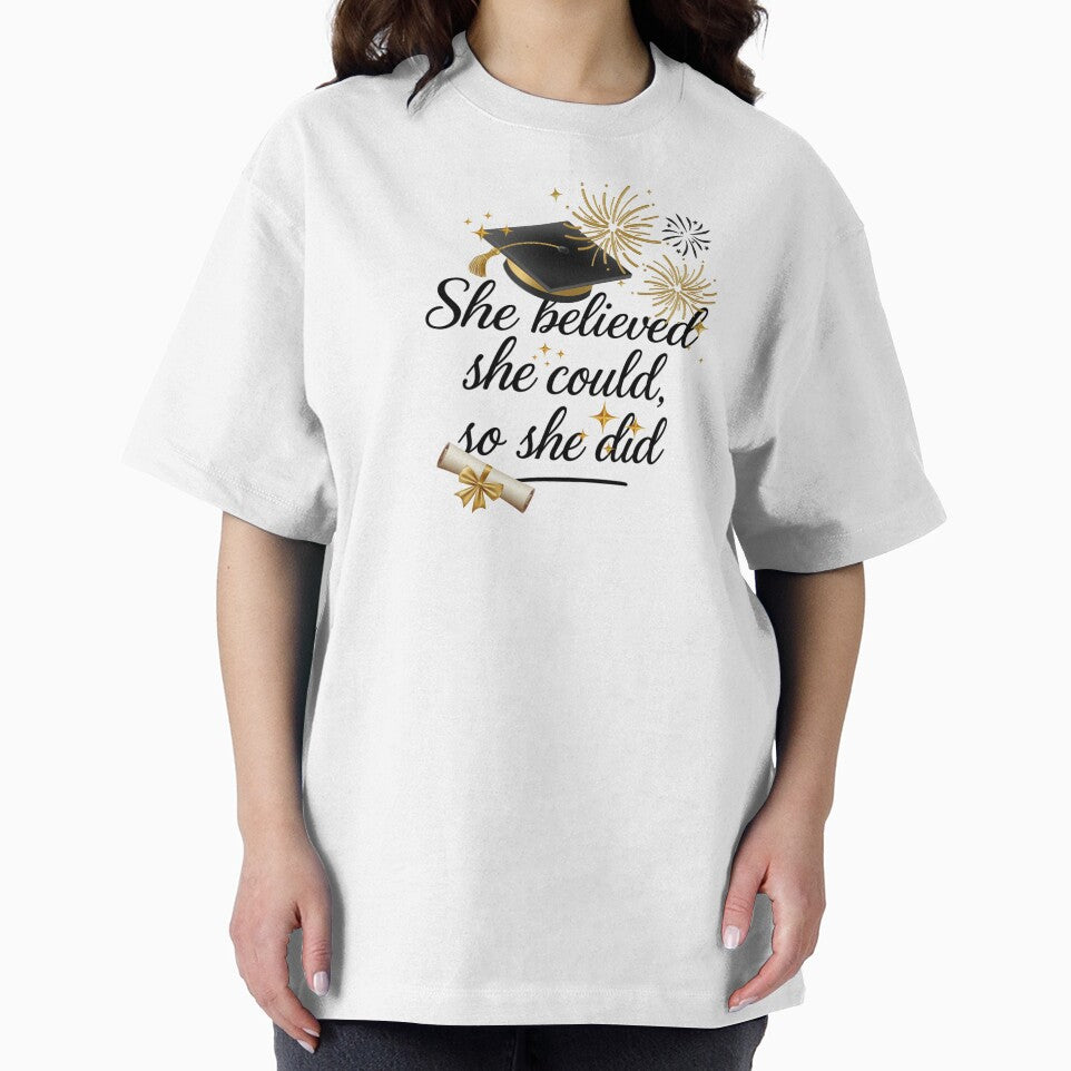 She Believed She Could So She Did Quote with Graduation Hat, Diploma, & Fireworks by JeweledDesigns