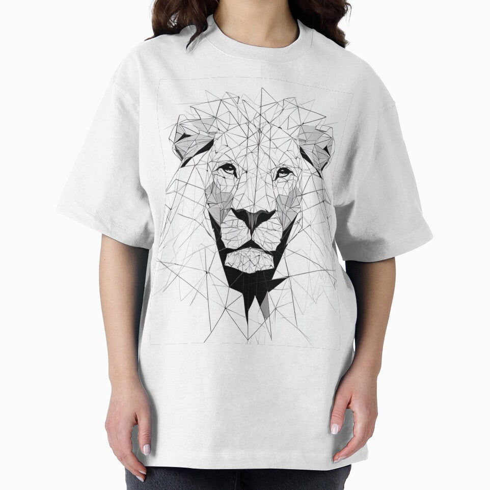 Geometric Lion Face Mirror Art | Minimalist Black and White by TypoArtPrints