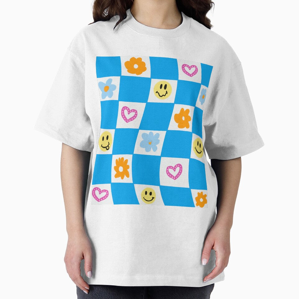smiling face checkered print blue by mariahmoniquedesign