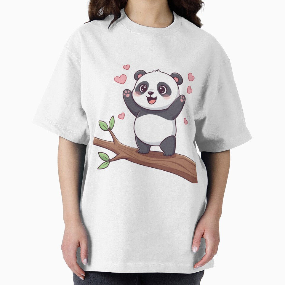 Cute Panda on Tree Branch with Hearts | Adorable Kawaii Panda Love Design by snaperos