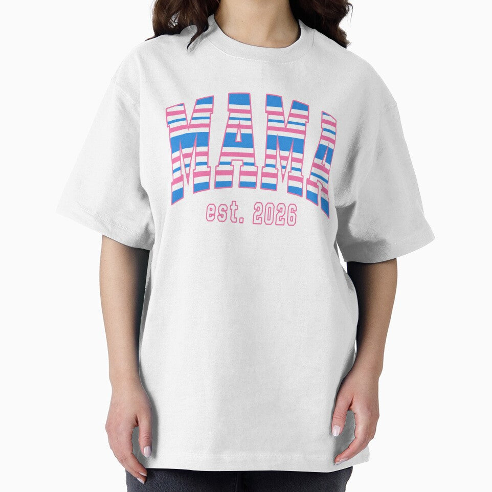 Mama Est. 2026 Retro Varsity Hospital Blanket Stripe Letters by SkuddleCo
