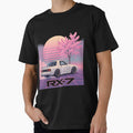 Retro RX-7 FC3S Vaporwave Drift Art – Cherry Blossom Neon Sunset Illustration by TheArtOfCar