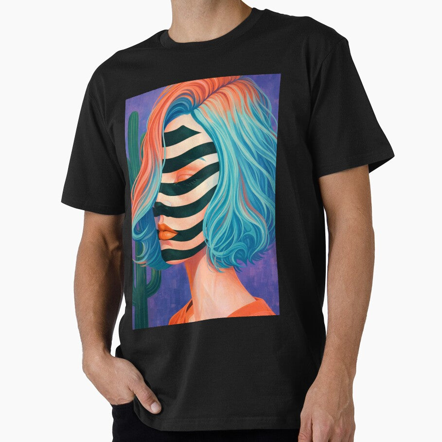 Surreal Striped Face Portrait – Psychedelic Woman Art Print by Trend Pixel Co.