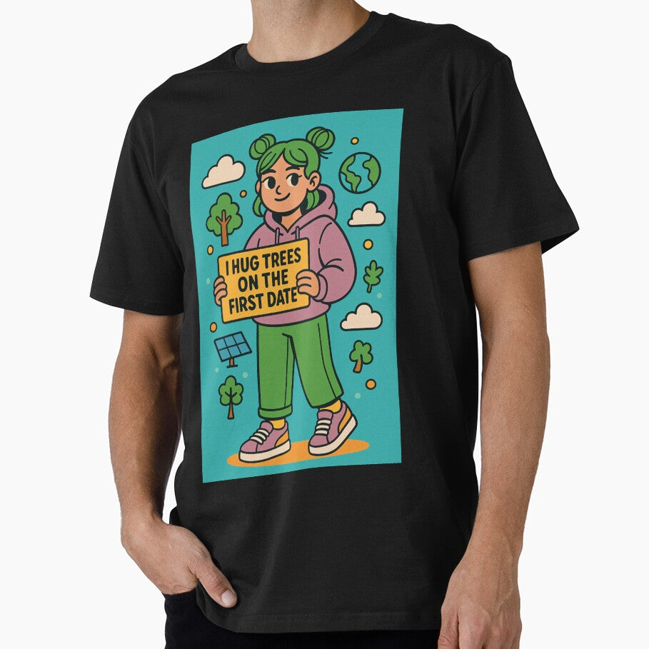 I Hug Trees on the First Date – Funny Environmental Quote Design by Kohi Curse コーヒーの呪い