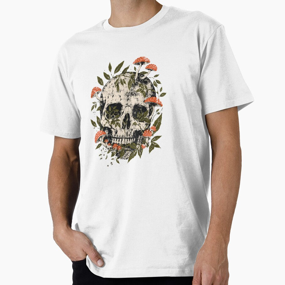 Vintage Skull with Red Mushrooms and Forest Leaves by bosamji
