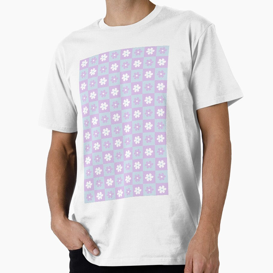 Danish Pastel Aesthetic Checkerboard Flower Design Phone Case in Baby Blue and Lilac by shopY2K
