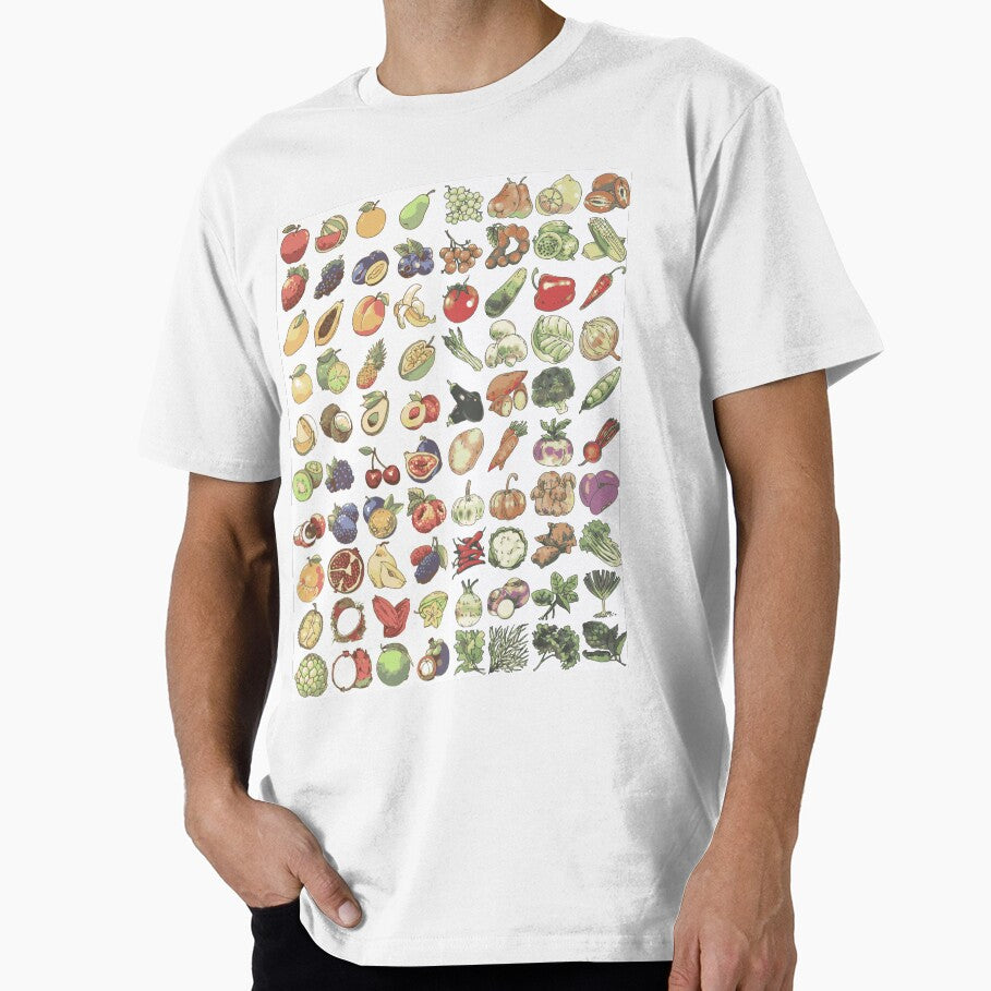 This image is an illustrated grid of various fruits and vegetables, likely created using a pixel art or low-fidelity digital art style. by zanaxxer