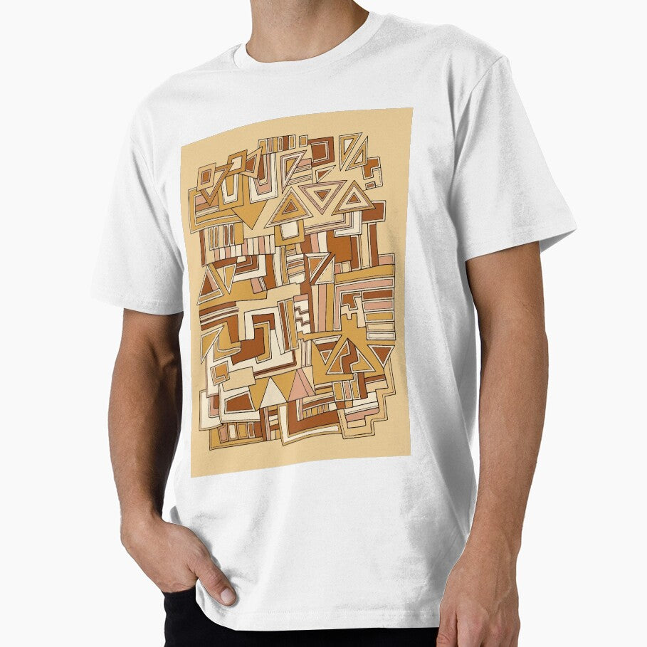 Desert Echoes: Hand-Drawn Geometric Golden Abstraction by Alimehab | Graphic tees | Design & Art