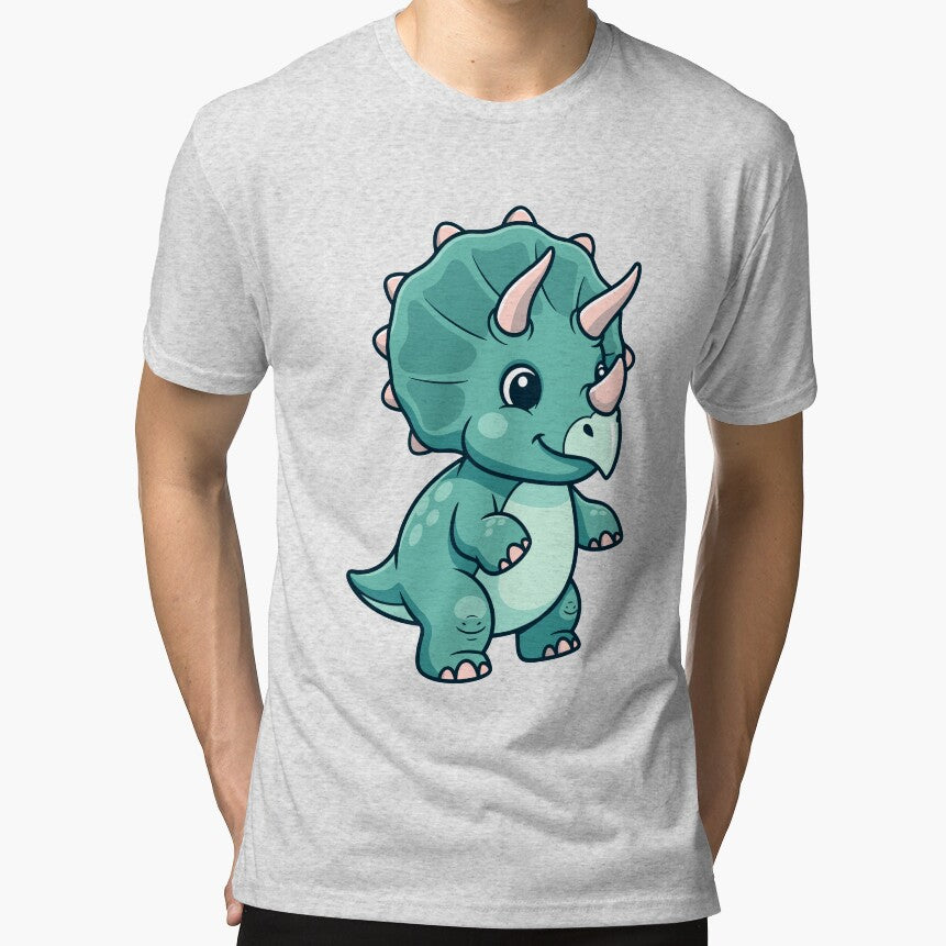 Cute Blue Cartoon Triceratops Art by IN Tales