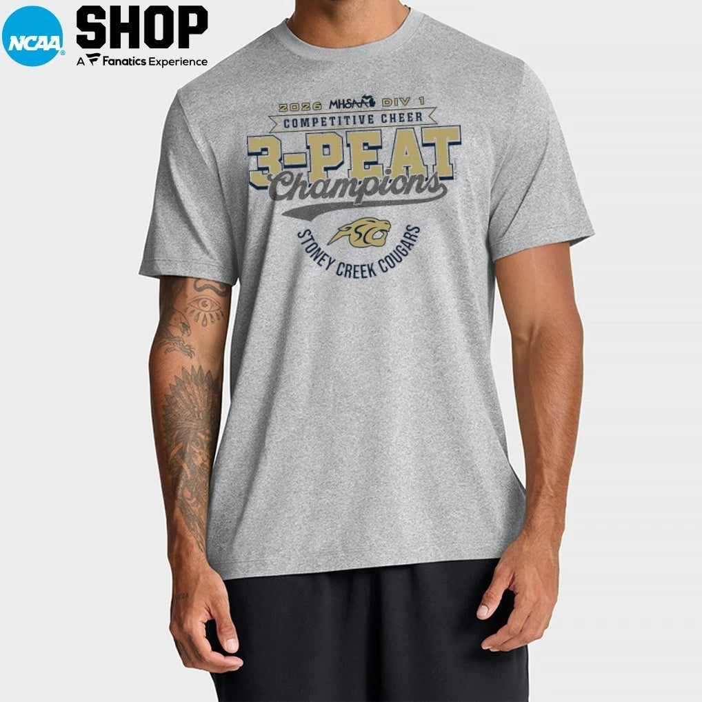 Stoney Creek Cougars 2026 MHSAA DIV 1 Competitive Cheer 3-Peat Champions T-Shirt
