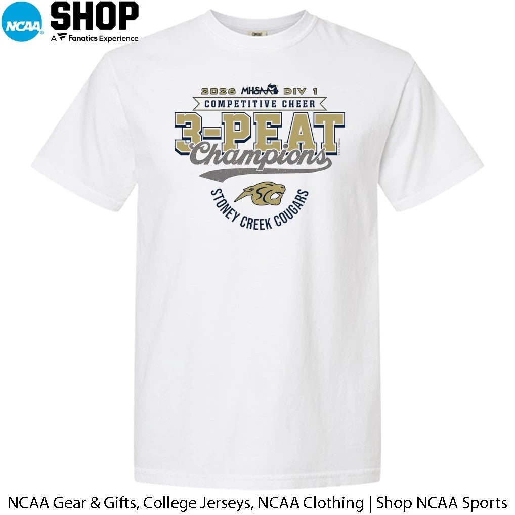 Stoney Creek Cougars 2026 MHSAA DIV 1 Competitive Cheer 3-Peat Champions T-Shirt