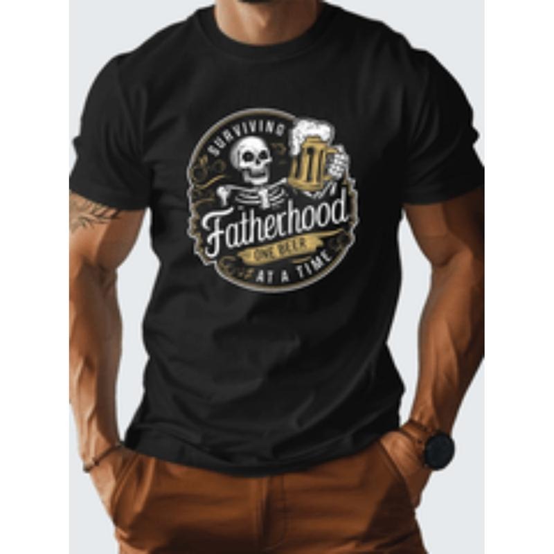 survival mens t shirt humorous skull beer graphic casual short sleeve breathable cotton blend vintage style machine...