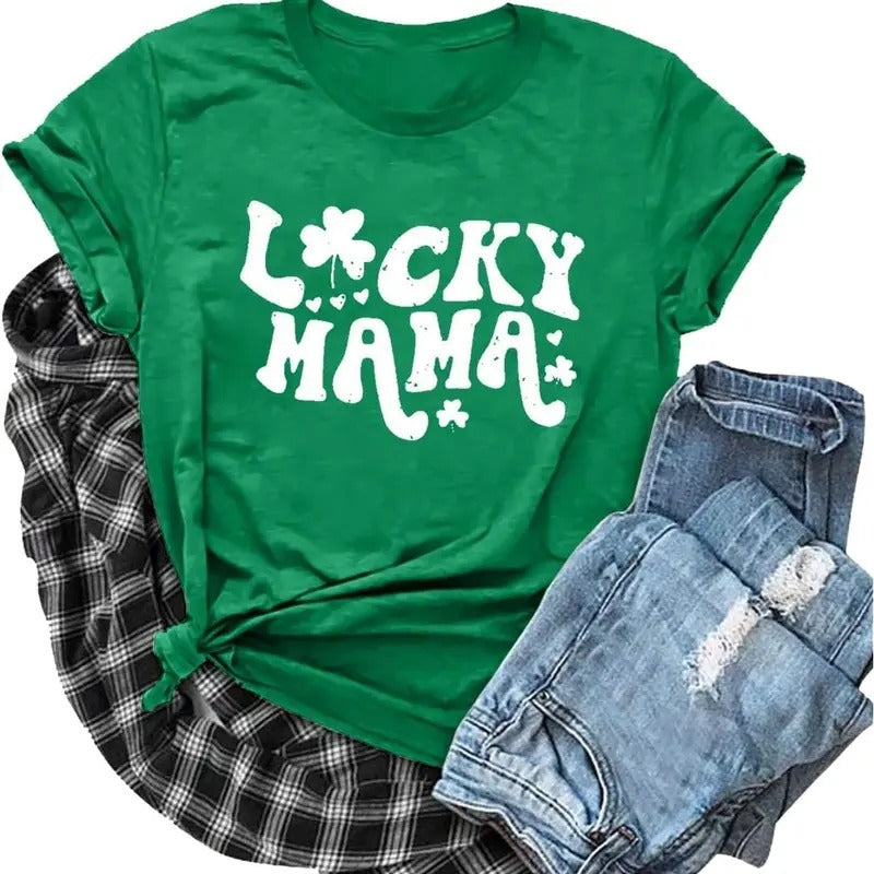 t. Patrick's Day Women's Lucky Mama T-Shirt Clover Graphic Short Sleeve Tops Unisex Hoodie, Sweatshirt | HypeDripTees.com
