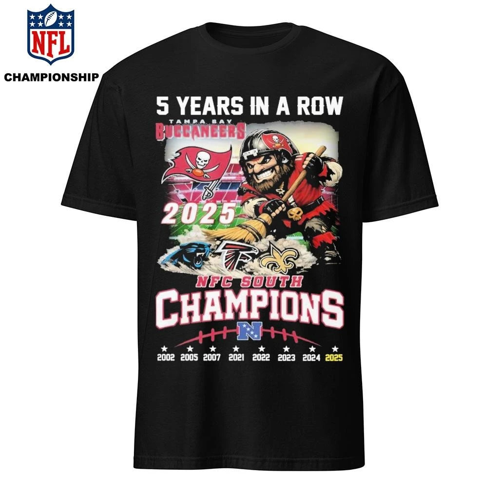 Tampa Bay Buccaneers 2025 NFC South Champions 5 Years In A Row Shirt