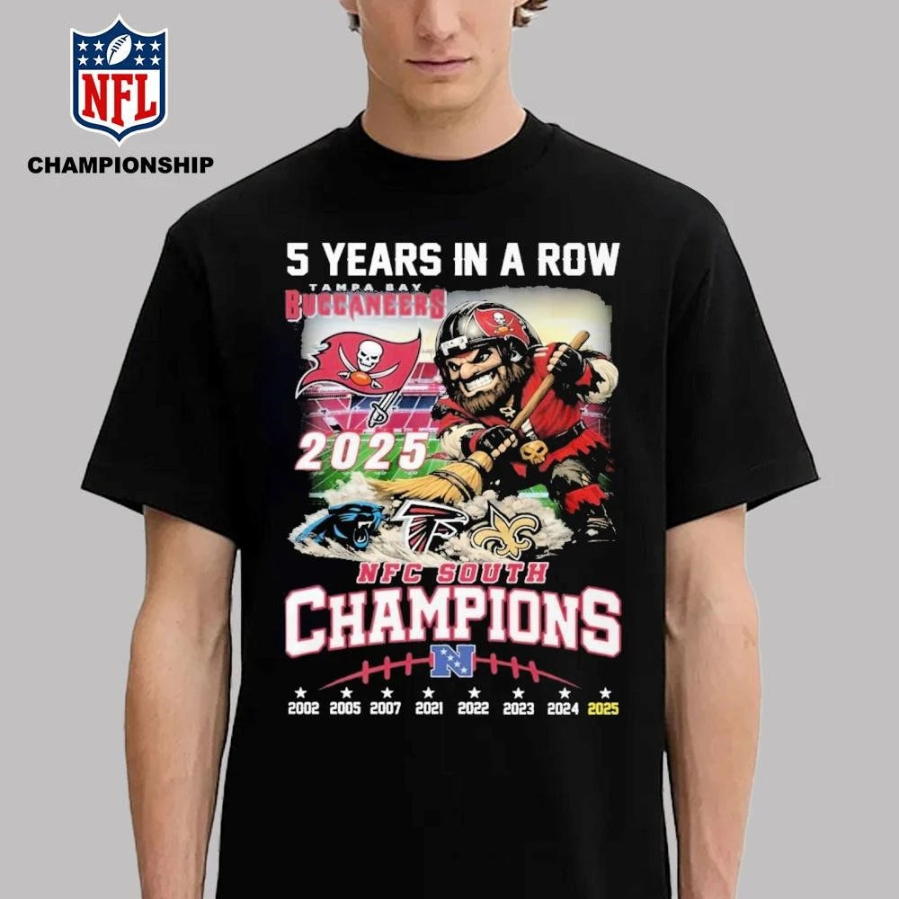 Tampa Bay Buccaneers 2025 NFC South Champions 5 Years In A Row Shirt