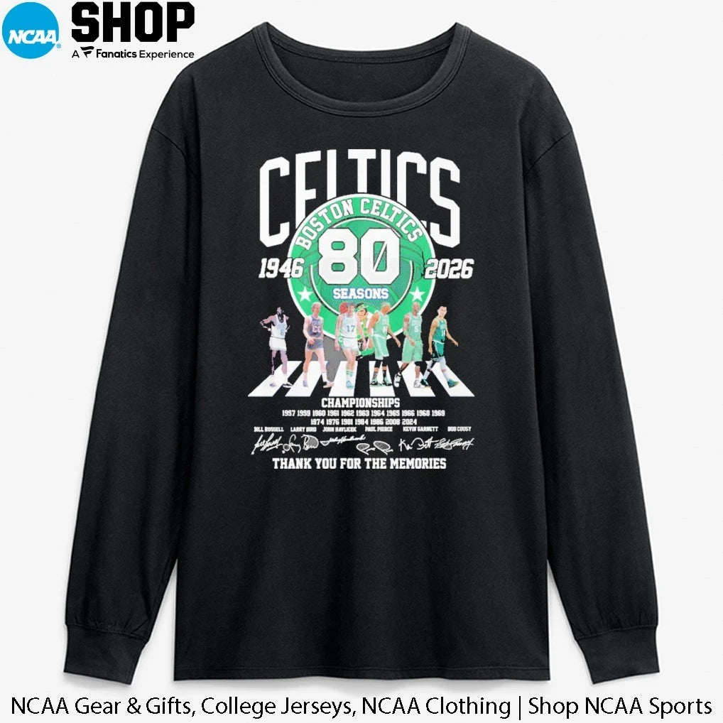 The Boston Celtics 80 Seasons 1946-2026 Abbey Road Champions Thank You For The Memories Signatures T-Shirt