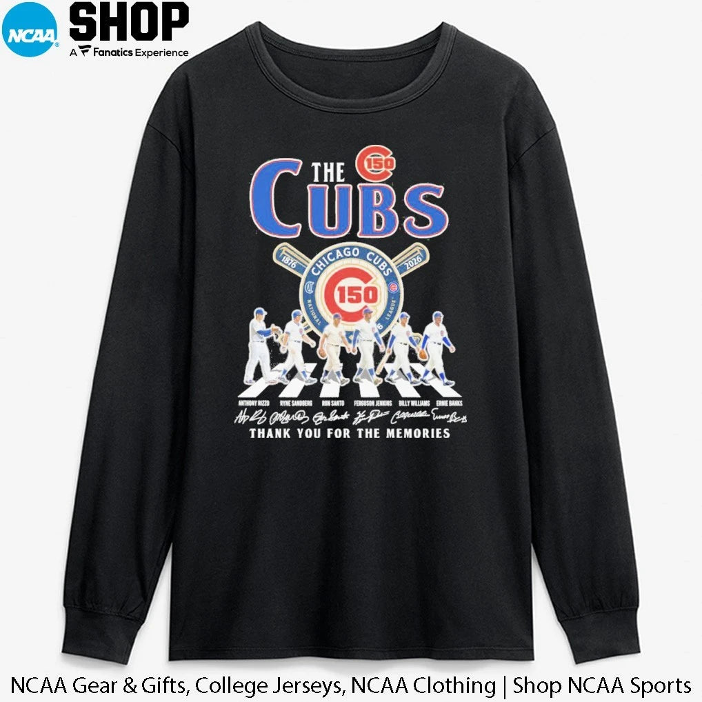 The Chicago Cubs 150th Anniversary 1876-2026 National League Abbey Road Thank You For The Memories Signatures T-Shirt