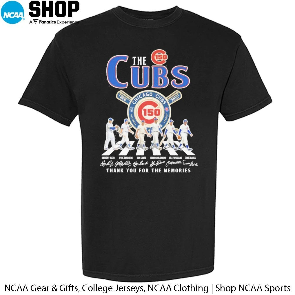 The Chicago Cubs 150th Anniversary 1876-2026 National League Abbey Road Thank You For The Memories Signatures T-Shirt