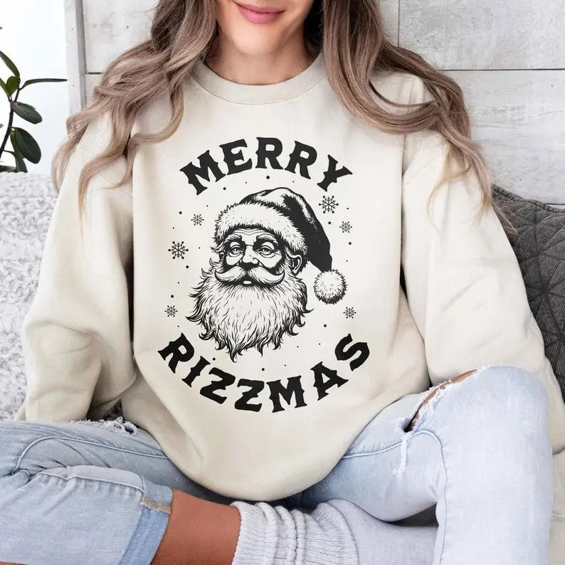 Merry Rizzmas sweatshirt/hoodie/tshirt, Funny Christmas Shirt, Retro Santa Sweatshirt, Rizzler Santa Claus Shirt, Rizz Em...