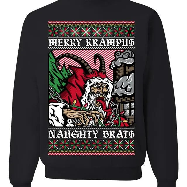 Merry Krampus Naughty Brats sweatshirt/hoodie/tshirt, Funny Ugly Christmas Sweater Crewneck Sweatshirt | HypeDripTees.com