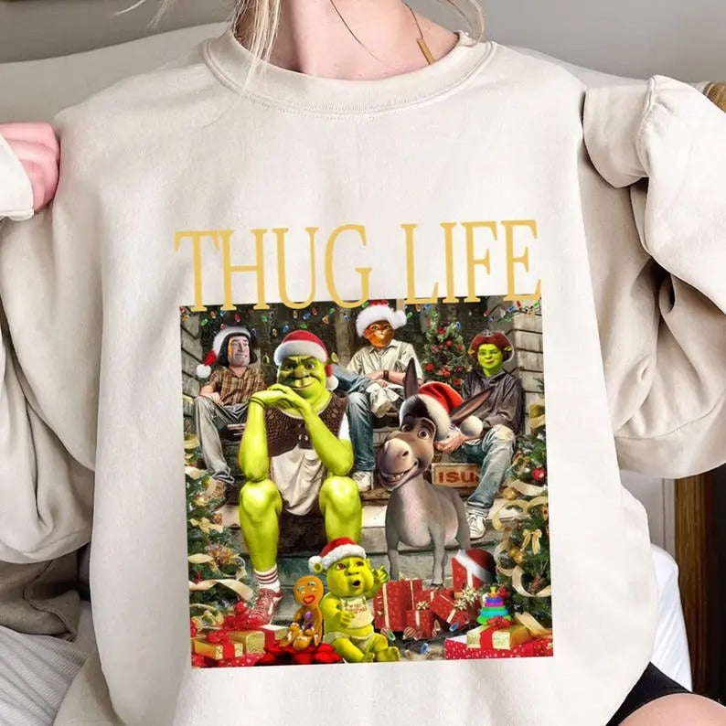 Thug Life Christmas sweatshirt/hoodie/tshirt, Thug Life Shrek Christmas Sweatshirt, Shrek Christmas Shirt, Funny Shrek...
