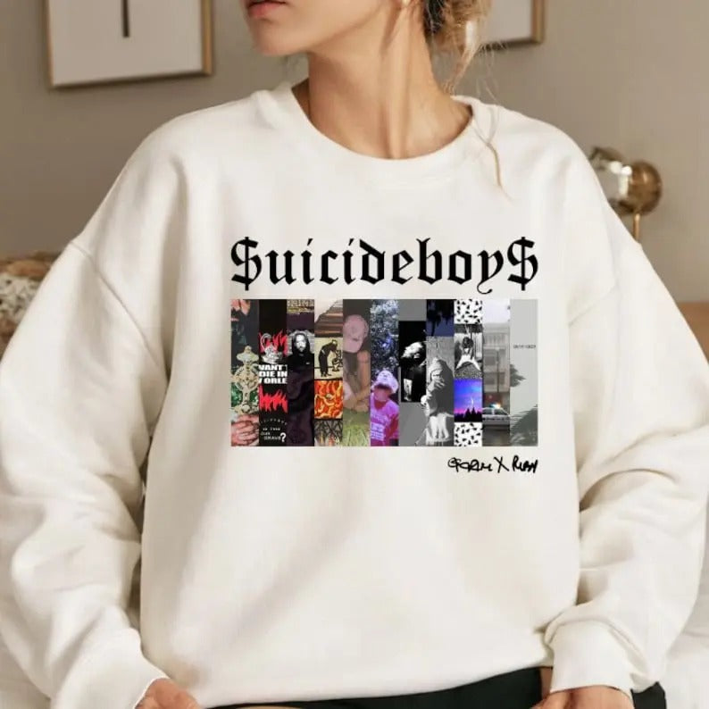 $uicide Boys Skeleton Shirt, Vintage $uicideboys Sweatshirt, SBoys Now The Moon's Rising Album Hoodie | HypeDripTees.com