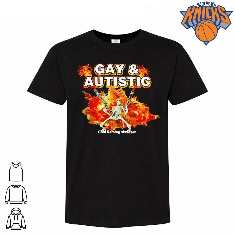 Gay and Autistic Cool Flaming Skeleton Explosion Funny Pride Graphic Shirt