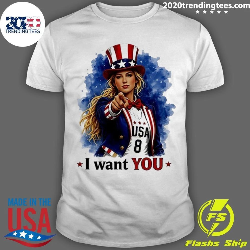 Uncle Sam Sophie Cunningham I Want You USA Flag Tee Shirt