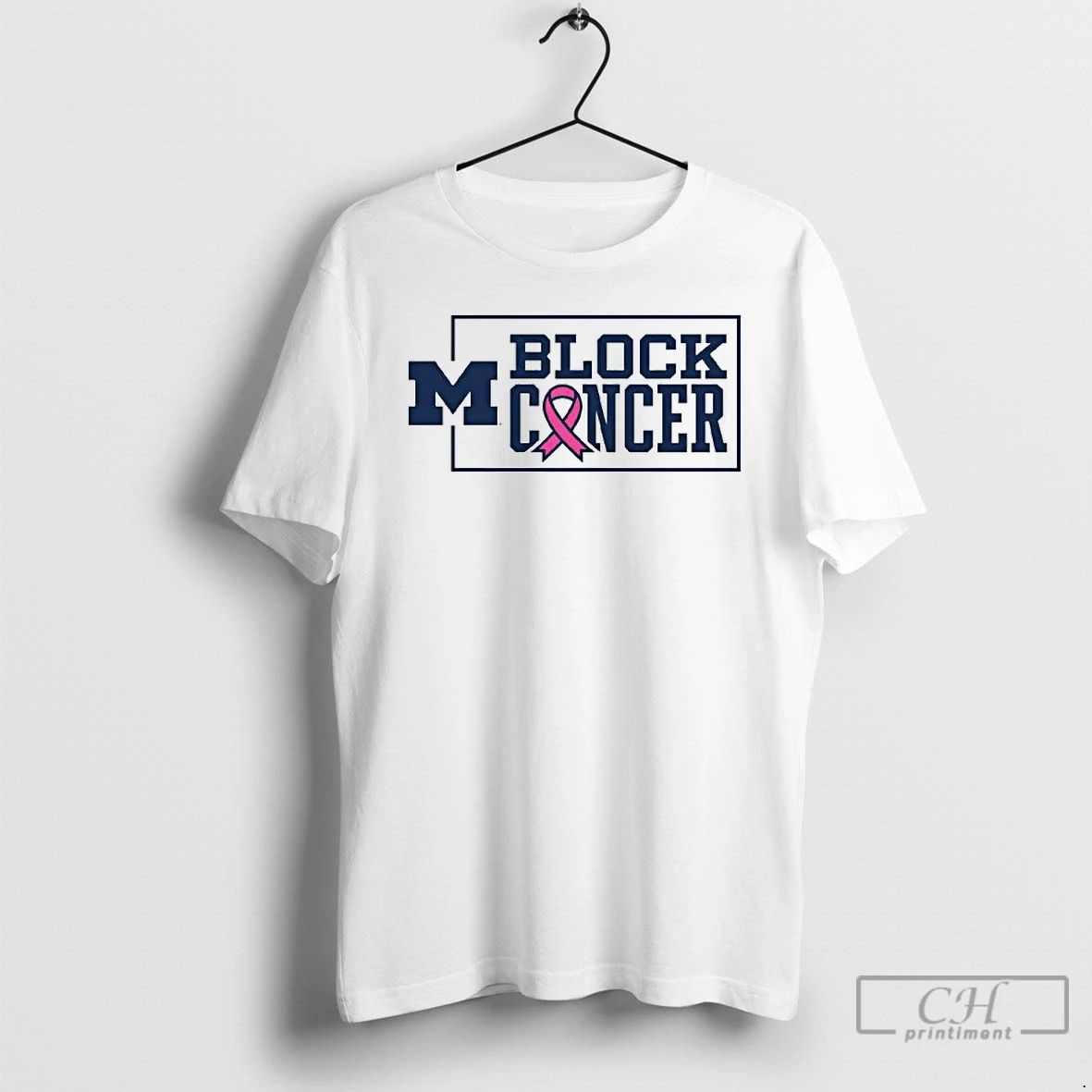 Classic Michigan Wolverines Block Cancer Pink Ribbon Ornaments T Shirts