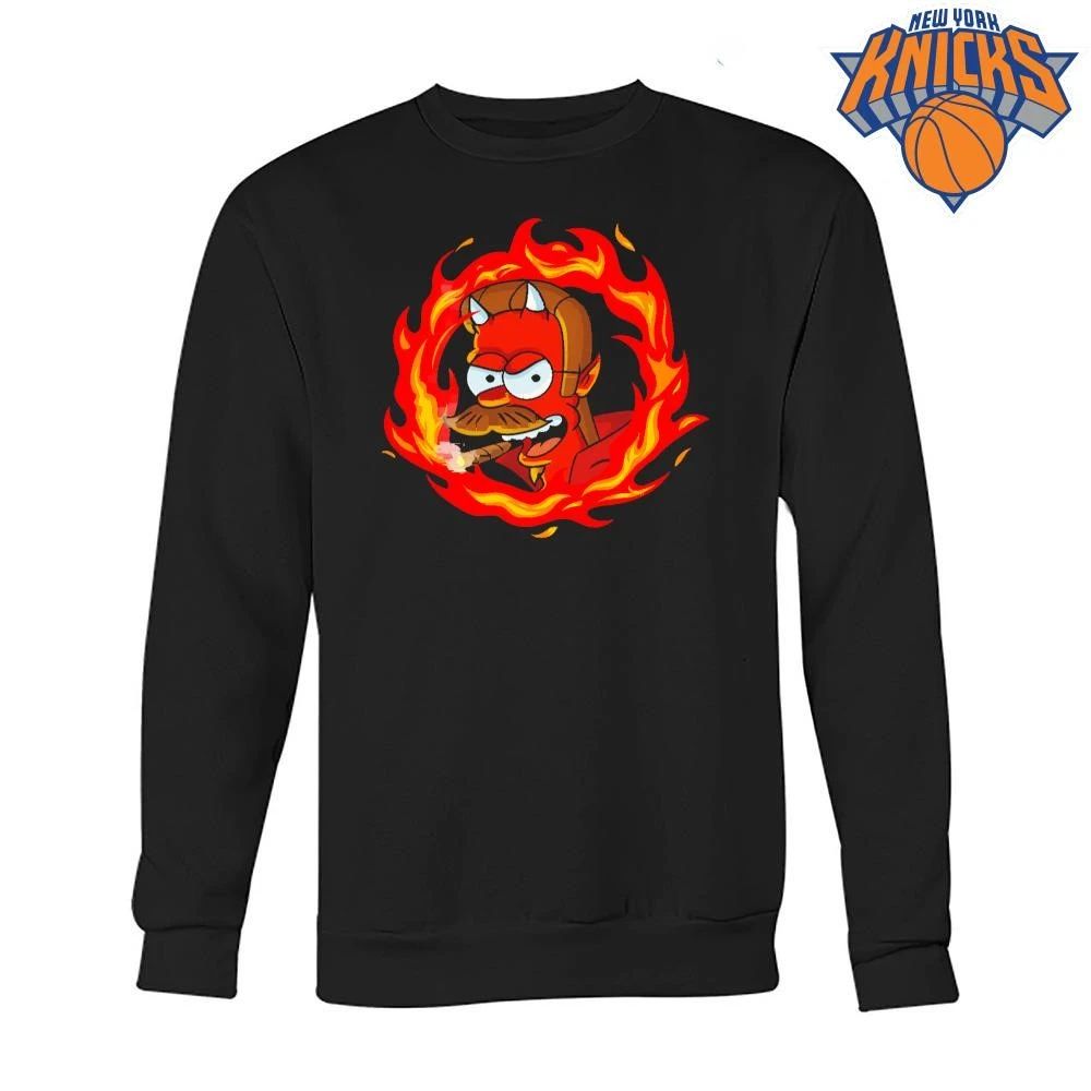 Evil Cartoon Character Devil Horns Smoking Cigar In Circle Of Fire Graphic Shirt