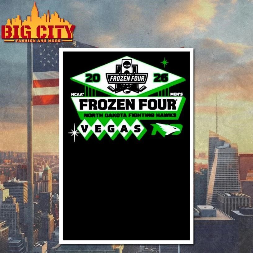 North Dakota Fighting Hawks Men’s Hockey 2026 NCAA Frozen Four Vegas Logo Graphic Shirt