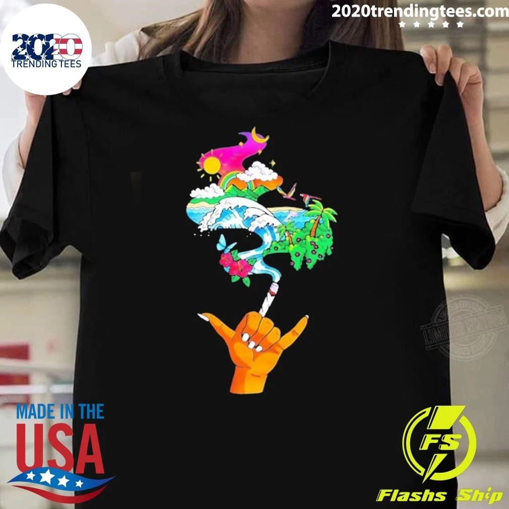 Shaka Hand Smoking Tropical Island Wave Shirt