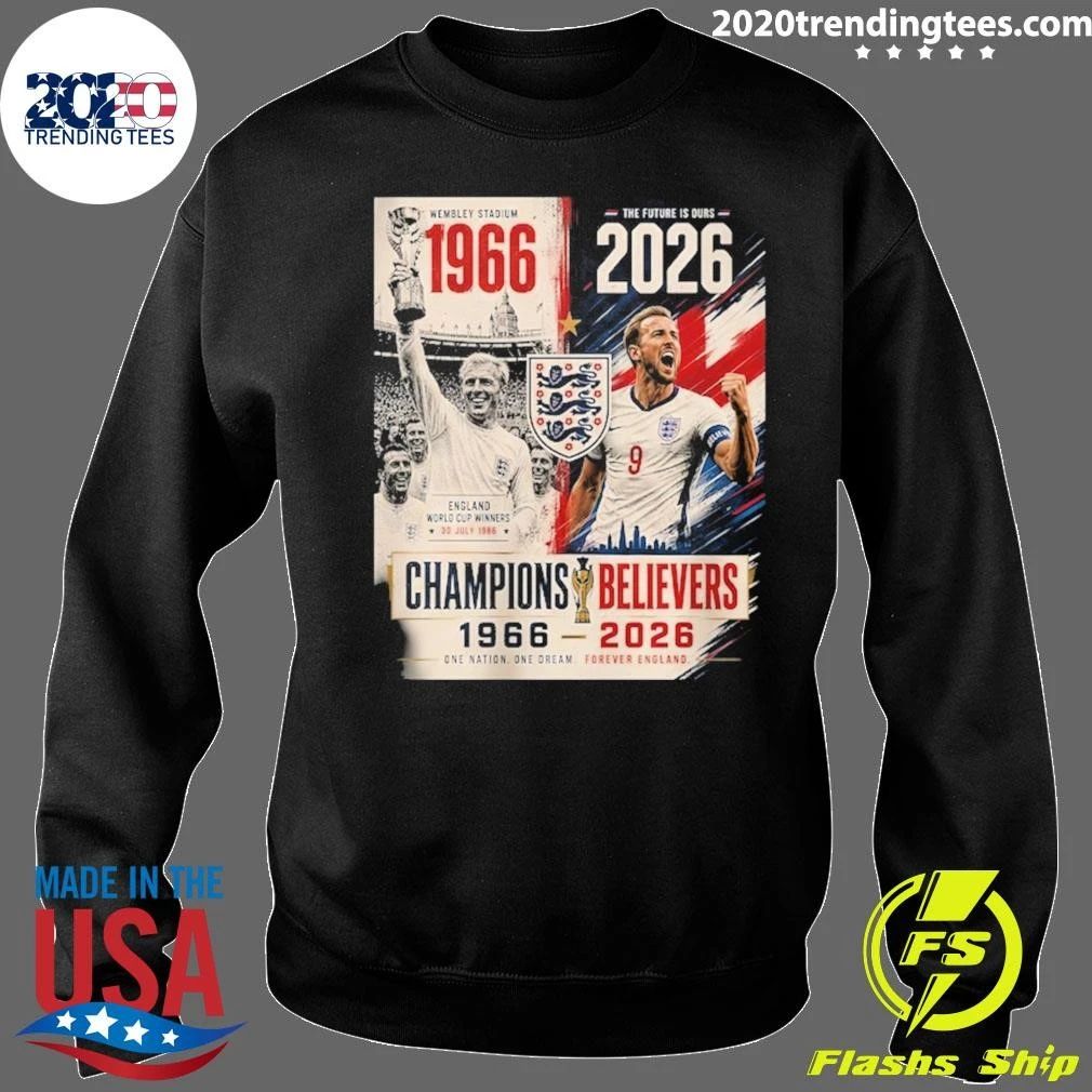 Sir Geoff Hurst and Harry Kane England 1966 To 2026 Champions Believers World Cup Shirt