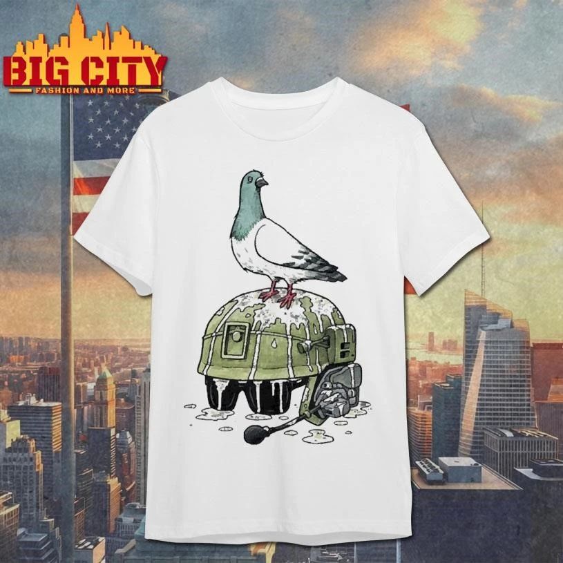 Pigeon Pooping On Military Tactical Helmet Funny Cartoon Shirt