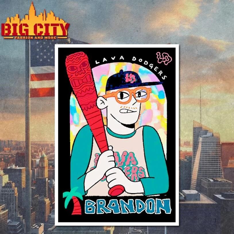Lava Dodgers Brandon Baseball Cartoon Character Retro Graphic Shirt