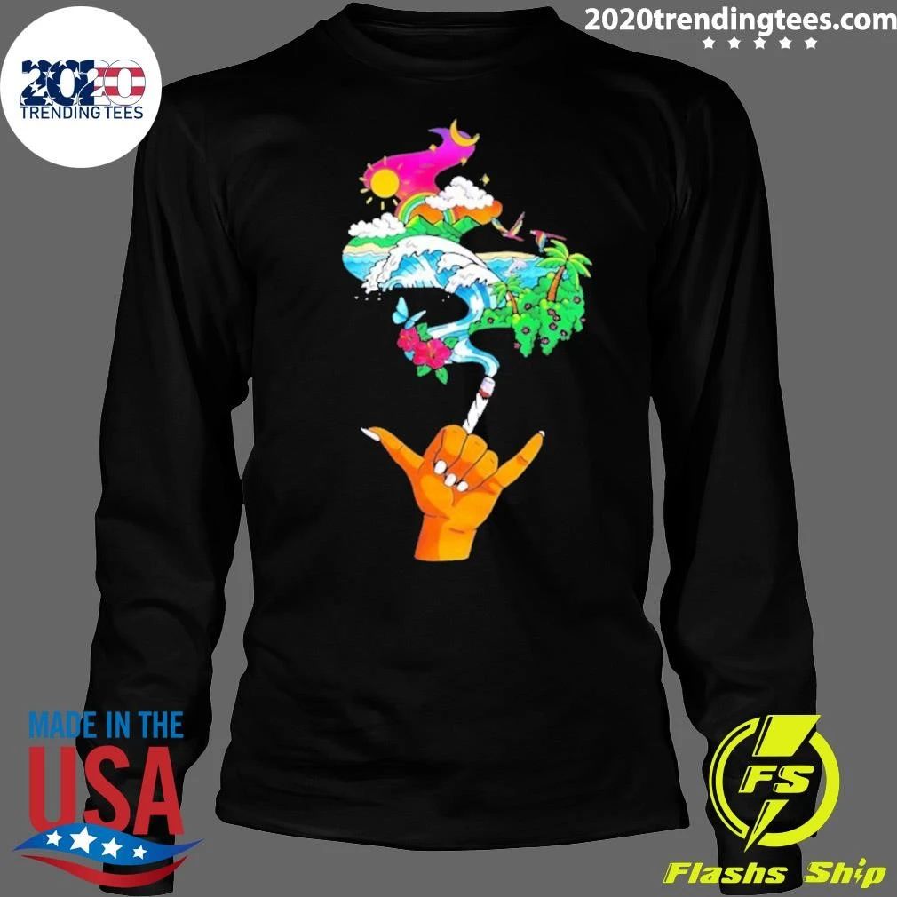 Shaka Hand Smoking Tropical Island Wave Shirt