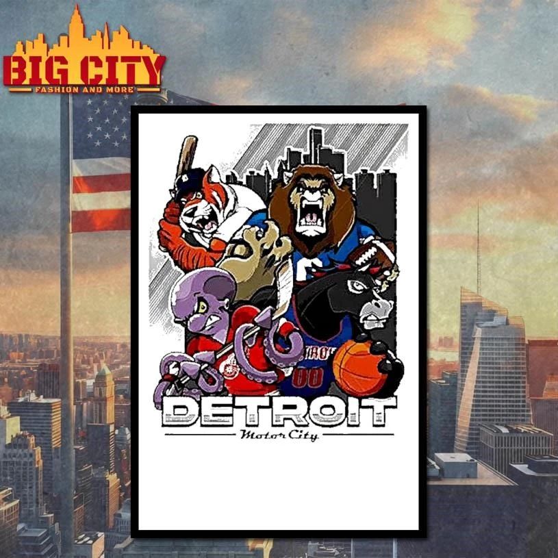 Motor City Detroit Tigers Lions Red Wings Pistons Mascot Sport Athletic Shirt