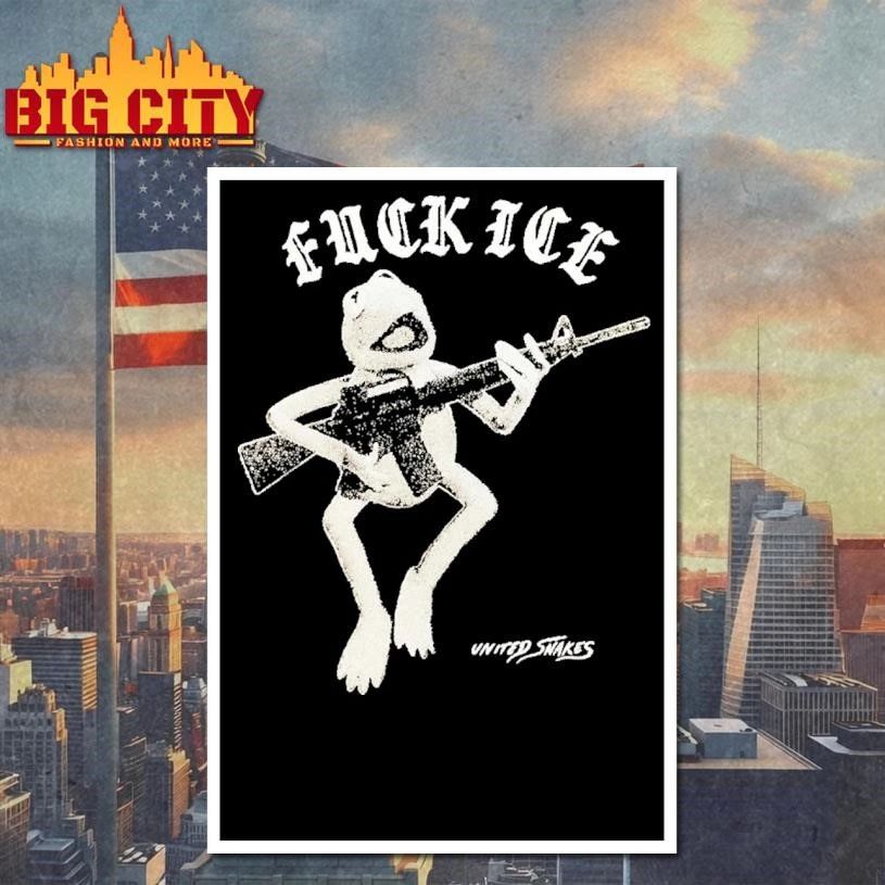 Kermit Frog With Gun Fuck Ice United Snakes Anti Authority Protest Meme Graphic Shirt